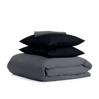 Півтораспальний комплект COSAS GREY SATIN CS11 160х220 см Чорний/Сірий