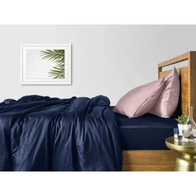 Півтораспальний комплект COSAS DARK BLUE SATIN CS1 Сатин 160х220 см Бежевий/Синій