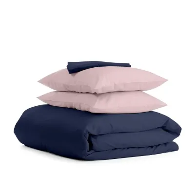 Півтораспальний комплект COSAS DARK BLUE SATIN CS1 Сатин 160х220 см Бежевий/Синій