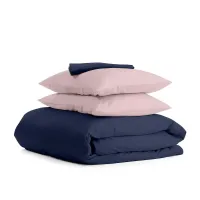 Семейный комплект COSAS DARK BLUE SATIN CS6 Сатин 2х160х220 см Бежевый/Синий