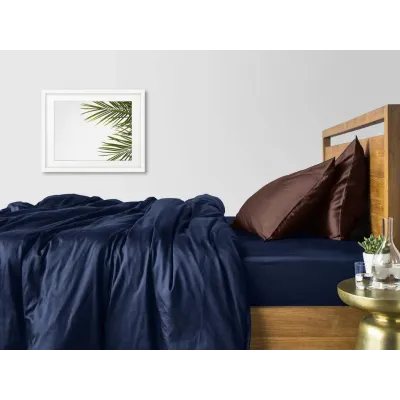 Полуторное постельное белье сатин Dark Blue CS10 COSAS Шоколад 160х220 см