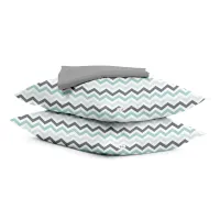 Набір наволочки і простирадло COSAS MINT GREY ZIGZAG & SHADOW Ранфорс 160х200 см М'ятний