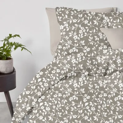 Двоспальний комплект на резинці COSAS BEIGE FLOWERS CS1 Ранфорс 180х220 см Бежевий
