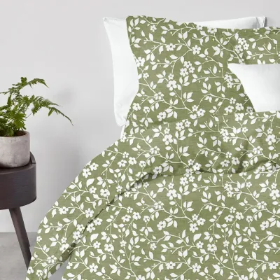 Двоспальний комплект на резинці COSAS OLIVE FLOWERS CS1 Ранфорс 180х220 см Зелений