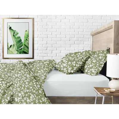Евро комплект COSAS OLIVE FLOWERS Ранфорс 200х220 см Зеленый