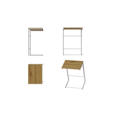 Столик приставной Терри Ferrum-decor 650x440x330 Белый металл ДСП Дуб Артизан 16 мм (TERR013)