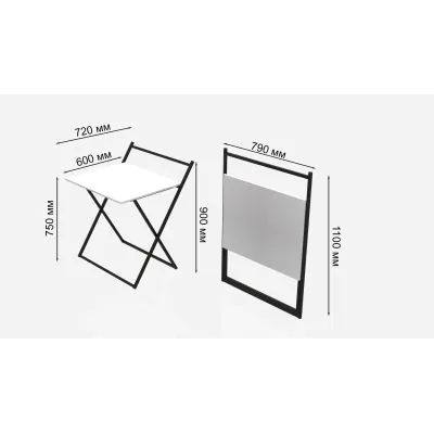 Стол трансформер Компакт 1 Ferrum-decor 750x790x720 Черный металл ДСП Белый 16 мм (KOM101)