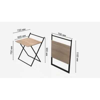 Стол трансформер Компакт 1 Ferrum-decor 750x790x720 Черный металл ДСП Дуб Сонома 16 мм (KOM104)