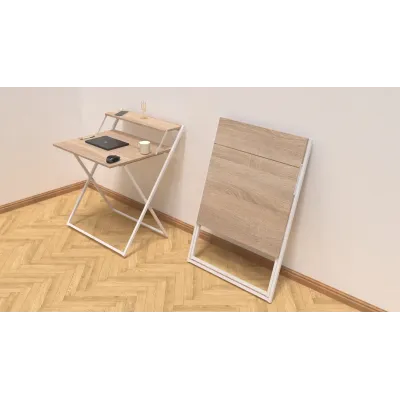 Стол трансформер Компакт 2 Ferrum-decor 750x790x720 Белый металл ДСП Дуб Сонома 16 мм (KOM211)