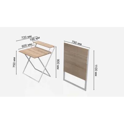 Стол трансформер Компакт 2 Ferrum-decor 750x790x720 Белый металл ДСП Дуб Сонома 16 мм (KOM211)