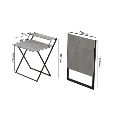 Стол трансформер Компакт 2 Ferrum-decor 750x790x720 Белый металл ДСП Бетон 16 мм (KOM214)