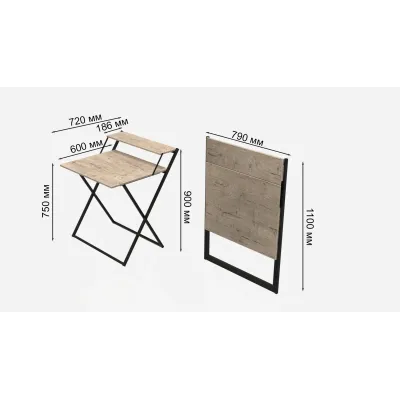 Стол трансформер Компакт 2 Ferrum-decor 750x790x720 Черный металл ДСП Дуб Сан Марино 16 мм (KOM202)