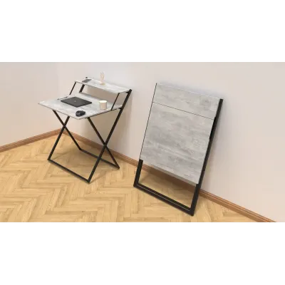 Стол трансформер Компакт 2 Ferrum-decor 750x790x720 Черный металл ДСП Бетон 16 мм (KOM207)