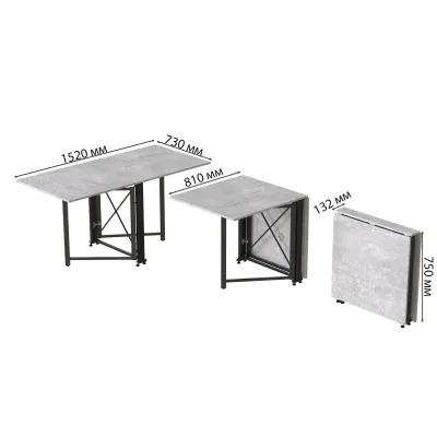 Стол-книжка трансформер Орион 2 Ferrum-decor 750x1520x730 Черный металл ДСП Бетон 16 мм (ORI207) Стол-книжка трансформер Орион 2 Ferrum-decor 750x1520x730 Черный металл ДСП Бетон 16 мм (ORI207)