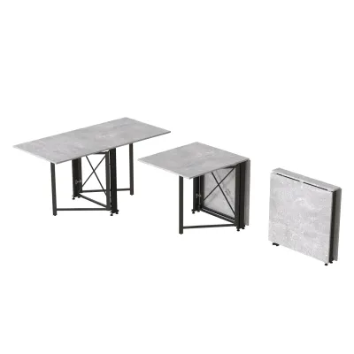 Стол-книжка трансформер Орион 2 Ferrum-decor 750x1520x730 Черный металл ДСП Бетон 16 мм (ORI207)