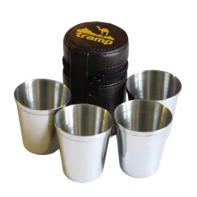 Набор 4 стопки Tramp TRC-076 175мл в кожаном чехле Metallic