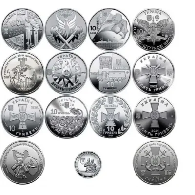 Набір монет Collection Збройні Сили України 10 гривень ЗСУ 30 мм 15 шт Сріблястий (hub_ylj442)