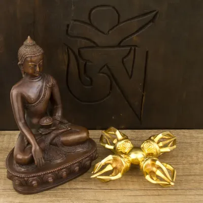 Подвійний схрещений ваджр HandiCraft Бронза Позолота П'ять спиць 11 см (26370) Подвійний схрещений ваджр HandiCraft Бронза Позолота П'ять спиць 11 см (26370)