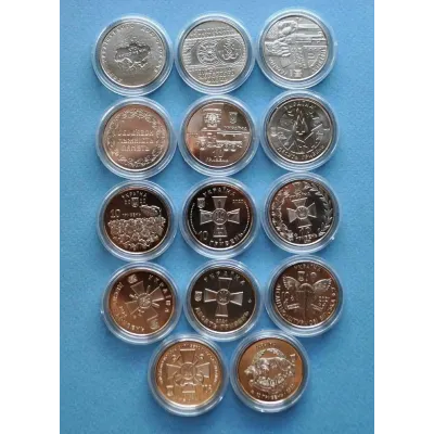 Набір монет Collection Збройні Сили України 10 гривень ЗСУ 30 мм 15 шт в капсулах Сріблястий (hub_ylj442)