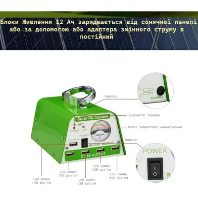 Автономная портативная солнечная система Yinghao 30 W с Блоком Питания 12 Ач и 4 лампами (YH3001) Автономная портативная солнечная система Yinghao 30 W с Блоком Питания 12 Ач и 4 лампами (YH3001)