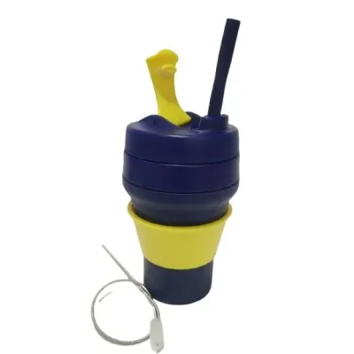 Складана силіконова склянка з кришкою та трубочкою 350 мл Tonna Waist  BLUE and YELLOW