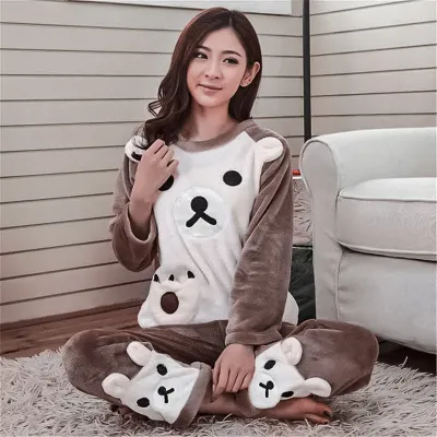 Жіноча піжама No Brand Bear XL Brown-White Жіноча піжама No Brand Bear XL Brown-White