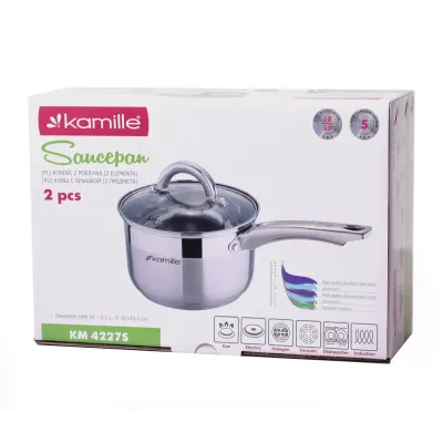 Ківш 2 літри з нержавіючої сталі з кришкою Kamille KM-4227