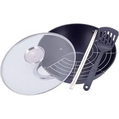 Казан чугунный с антипригарным мраморным покрытием Kamille Wok KM-4815