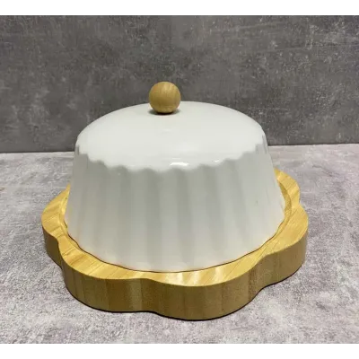 Тарелка бамбуковая с фарфоровой крышкой для пироженных, сыра, масла Bona Di 289-392