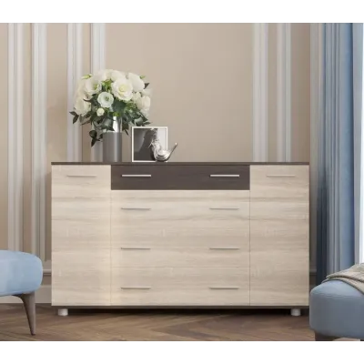 Вместительный комод на 4 ящика роликовые направляющие Эверест венге комби (130х38х73 см)