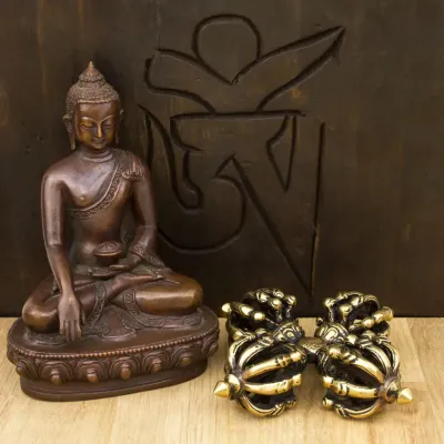 Подвійний схрещений ваджр (дордже) HandiCraft Бронза Дев'ять спиць 11 см (25976)