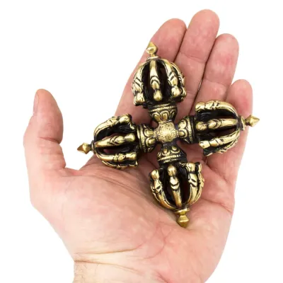 Подвійний схрещений ваджр (дордже) HandiCraft Бронза Дев'ять спиць 11 см (25976)