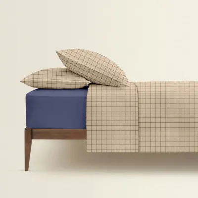 Двоспальна постіль з простирадлом на гумці BEIGE GEOMETRY CS14 COSAS Бежевий 180х220 см