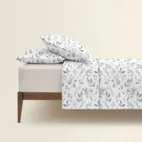Двуспальная постель с простыней на резинке STEPPE FLOWERS CS3 COSAS серый 180х220 см