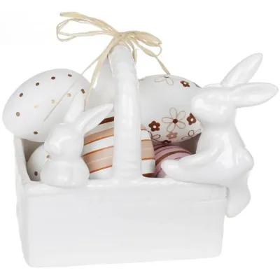 Конфетница Корзина с кроликами 15.8х10.8х12.5см белый DP66263 BonaDi