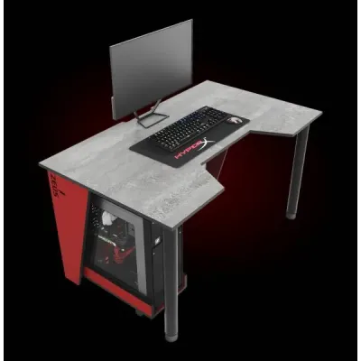 Геймерський ігровий стіл ZEUS GAMER-2 бетон із червоним
