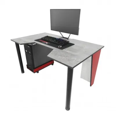 Геймерський ігровий стіл ZEUS GAMER-2 бетон із червоним