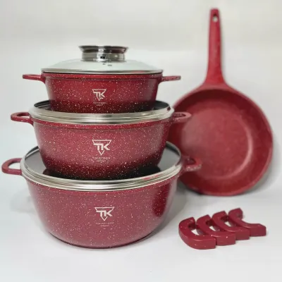 Набор посуды с гранитным антипригарным покрытием красный No Brand 7 предметов TK-00076(24752-TK00076_1795)