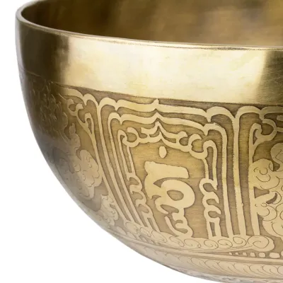 Тибетська співаюча чаша Singing bowl Мантрт Мані і полум'я Холодне кування 23/23/10,5 см Бронзовий (27413)