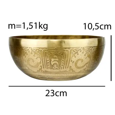 Тибетська співаюча чаша Singing bowl Мантрт Мані і полум'я Холодне кування 23/23/10,5 см Бронзовий (27413)