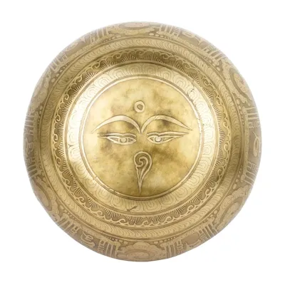 Тибетська співаюча чаша Singing bowl Мантрт Мані і полум'я Холодне кування 23/23/10,5 см Бронзовий (27413)