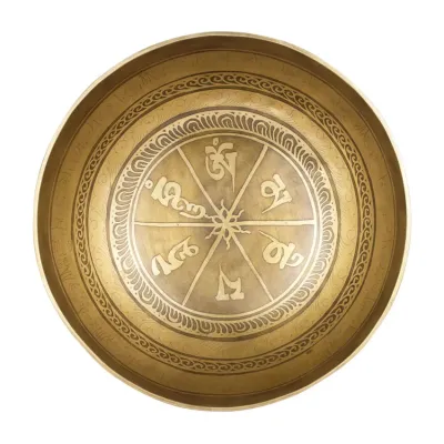 Тибетська співаюча чаша Singing bowl Мантрт Мані і полум'я Холодне кування 23/23/10,5 см Бронзовий (27413)