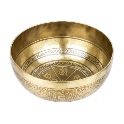 Тибетська співаюча чаша Singing bowl Мантрт Мані і полум'я Холодне кування 23/23/10,5 см Бронзовий (27413)