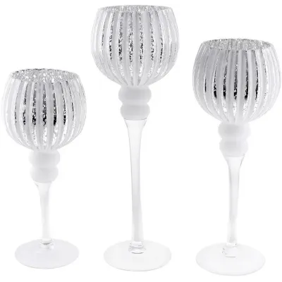 Интерьерные подсвечники в наборе 30см 35см 40см Ero Silver White DP218755 BonaDi Интерьерные подсвечники в наборе 30см 35см 40см Ero Silver White DP218755 BonaDi
