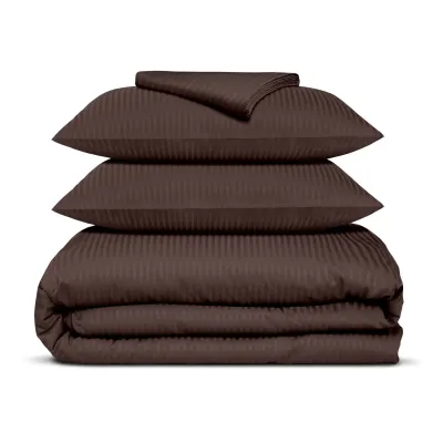 Євро постіль сатин з простирадлом на гумці WALNUT Cosas Шоколад 200х220 см