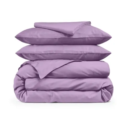 Двуспальная постель сатин с простыней на резинке LAVENDER Cosas Лаванда 180х220 см