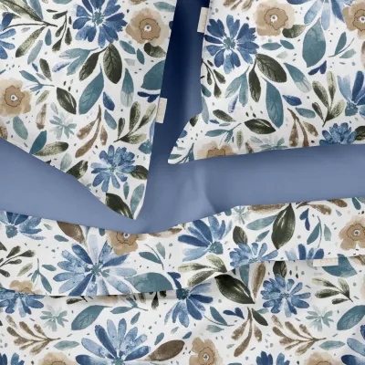 Євро постіль з простирадлом на гумці CALIFORNIA FLOWERS CS1 Cosas Синій 200х220 см Євро постіль з простирадлом на гумці CALIFORNIA FLOWERS CS1 Cosas Синій 200х220 см
