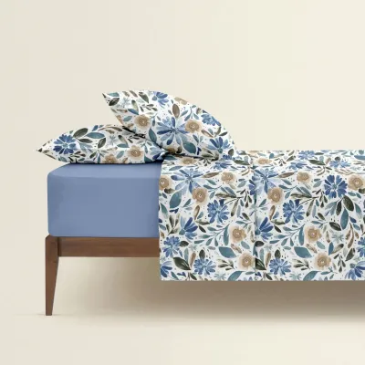 Сімейний комплект постільної білизни CALIFORNIA FLOWERS CS1 Cosas Синій 2х160х220 см