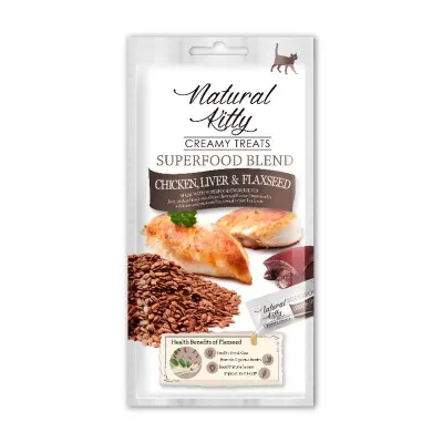 Natural Kitty  Крем-снек для кошек со вкусом курицы печени и семени льна Pettric 4х12г