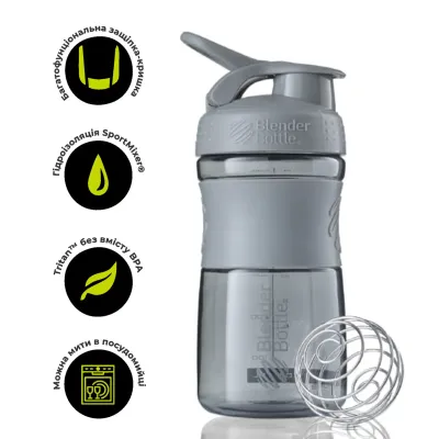 Шейкер спортивний пляшка BlenderBottle SportMixer 20oz/590ml Grey Original Шейкер спортивний пляшка BlenderBottle SportMixer 20oz/590ml Grey Original